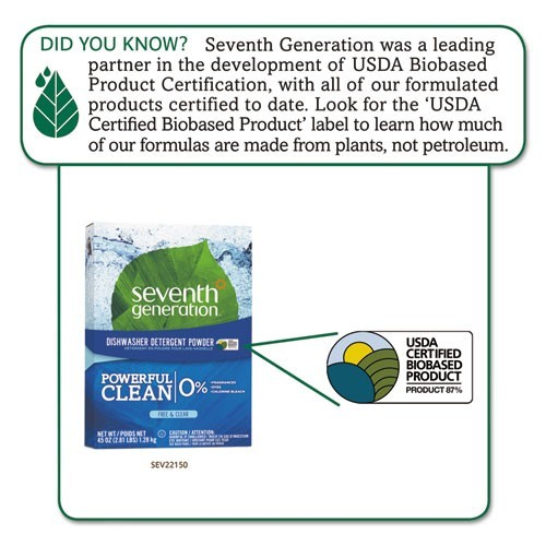 Seventh Generation Automatic Dishwasher Powder, Free and Clear, 45 oz, 6/Pack