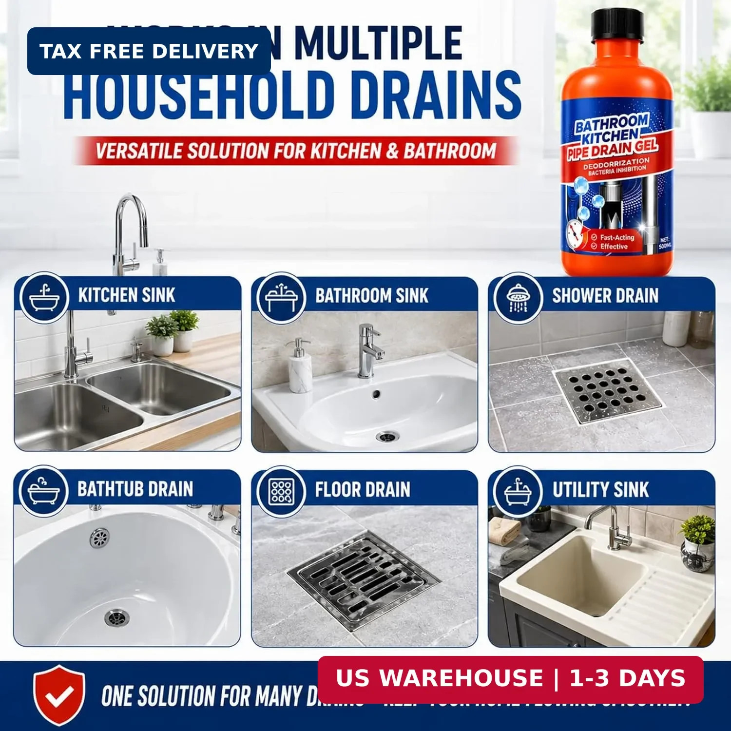 Drain Clog Remover 2 Pack, Drain Clog Dissolver, Opener-Cleaner, Toilet Clog Rem