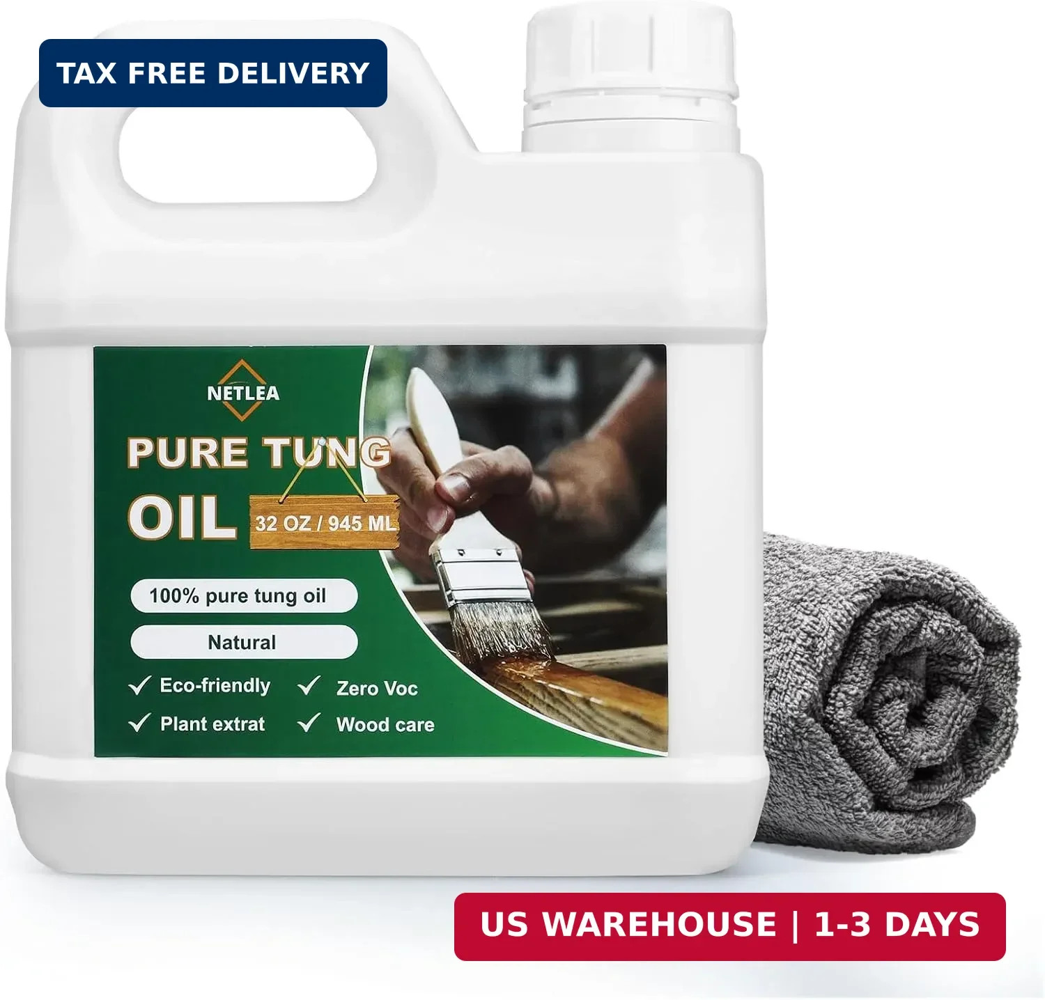 32OZ 100% Pure Tung Oil for Wood-Pure Natural Wood Oil for Indoor & Outdoor Use,