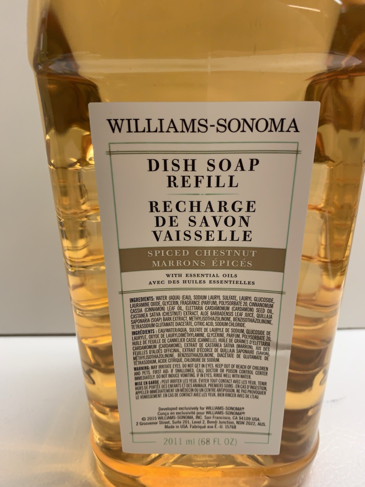 Williams Sonoma Spiced Chestnut Dish Soap Refill – 68fl oz NEW