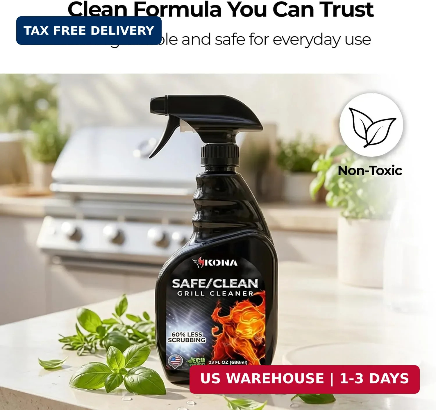 Kona Safe/Clean Grill Cleaner Spray – Now 40% More Cleaning Power, Heavy Duty No