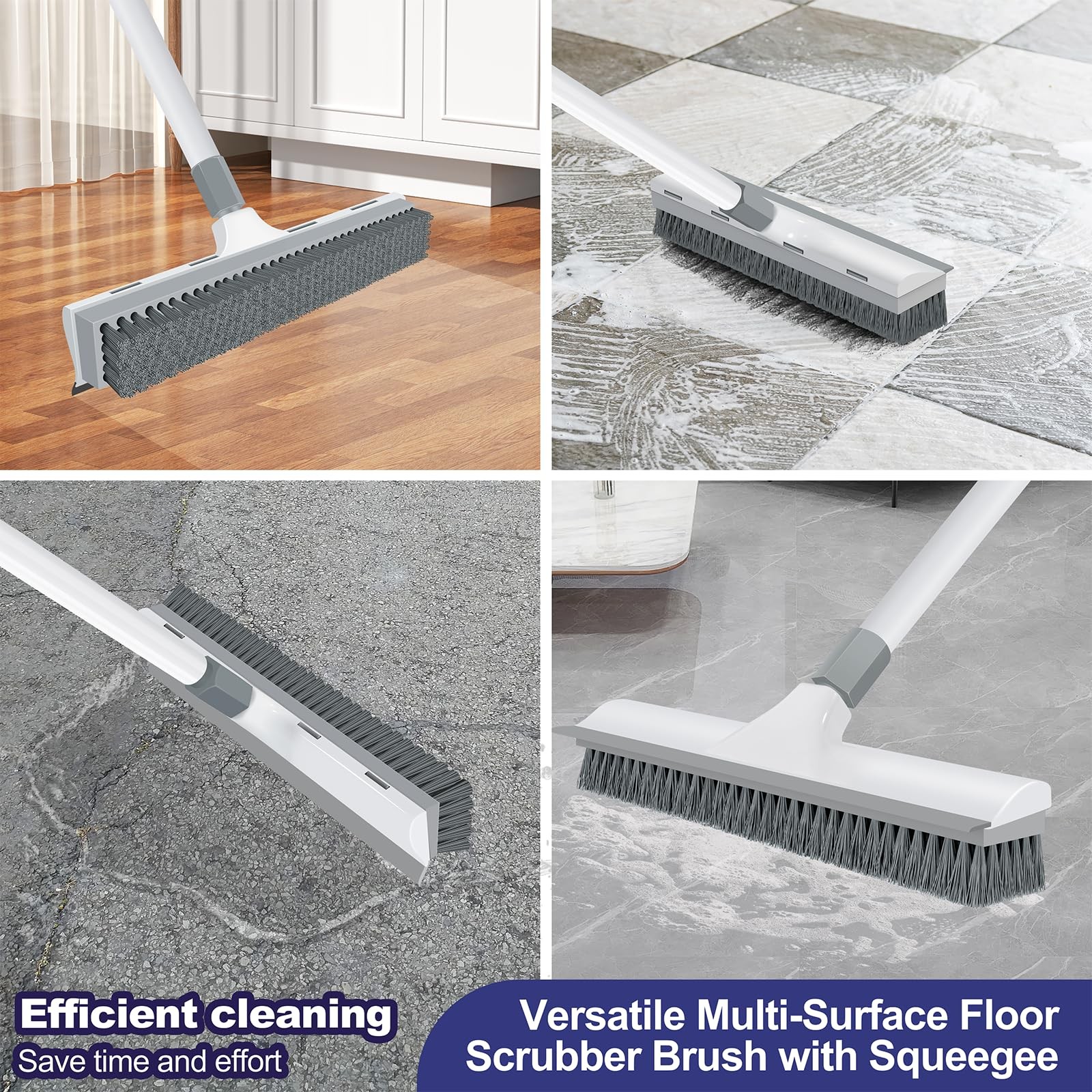 60 inch Long Handle Floor Scrub Brush, 2 in 1 Heavy Duty Hard Bristle Deck Sc…