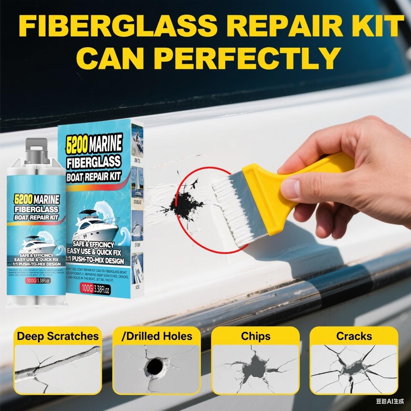 5200 Marine Fiberglass Repair Kit, Marine Gel Coating Repair Kit, Epoxy Resin…