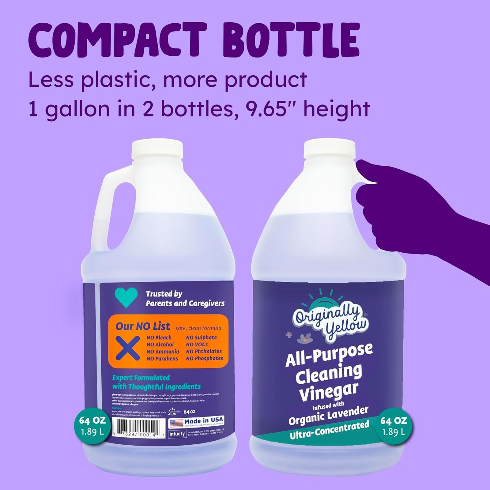 Yellow Lavender White Vinegar Cleaner 1 Gallon Pack Plant Derived All Purpose