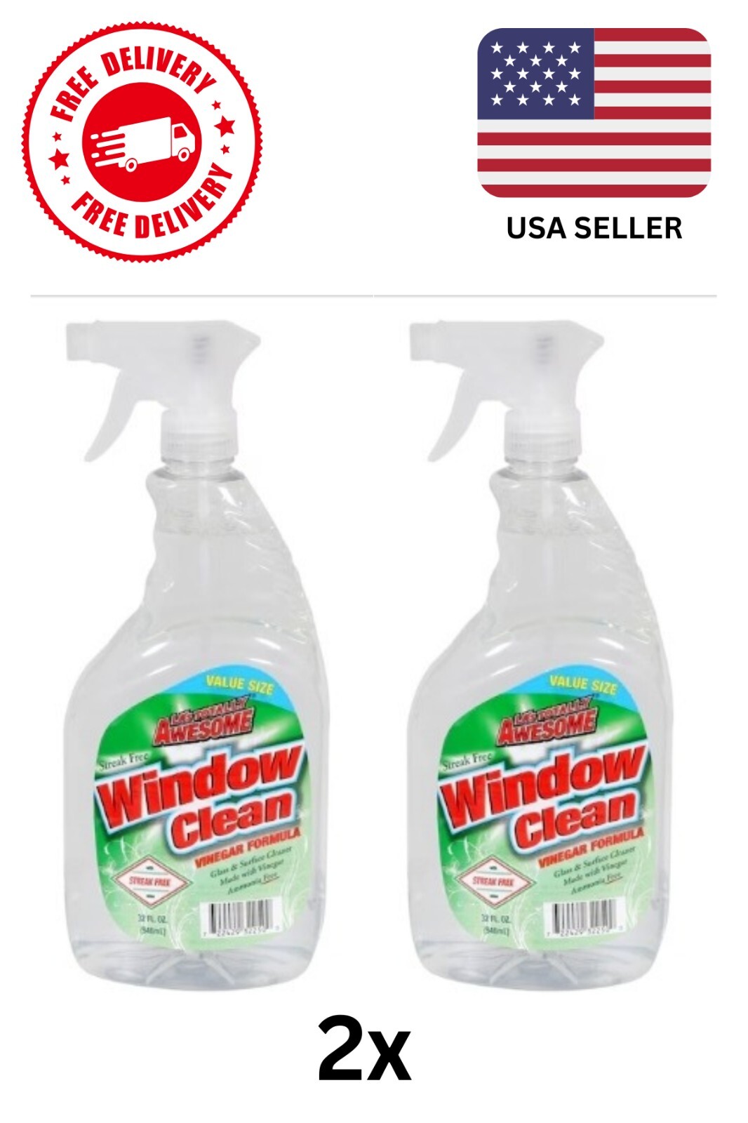 Lot Of 2 LA’S Totally Awesome Window Cleaner Vinegar Formula Streak FREE 40 oz