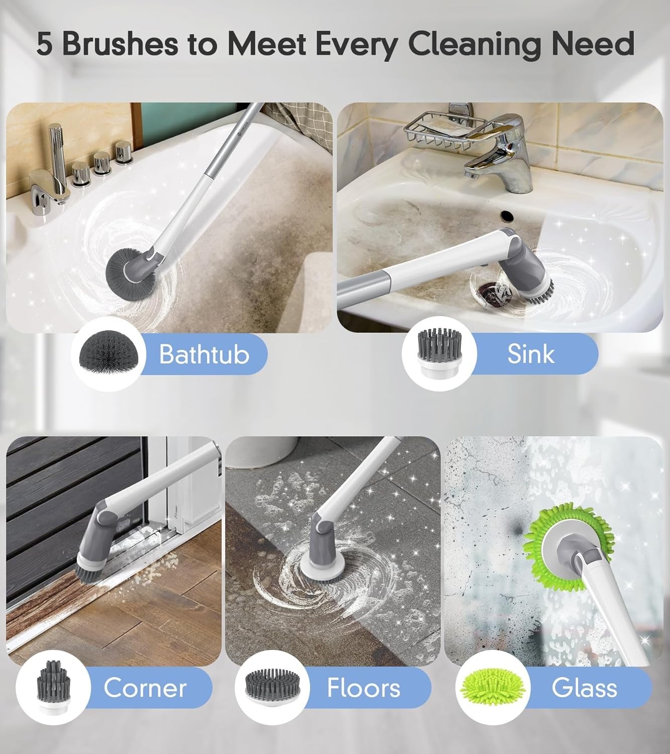 Electric Spin Scrubber Shower Scrubber Digital Display 5 Brush Heads Deep Clean