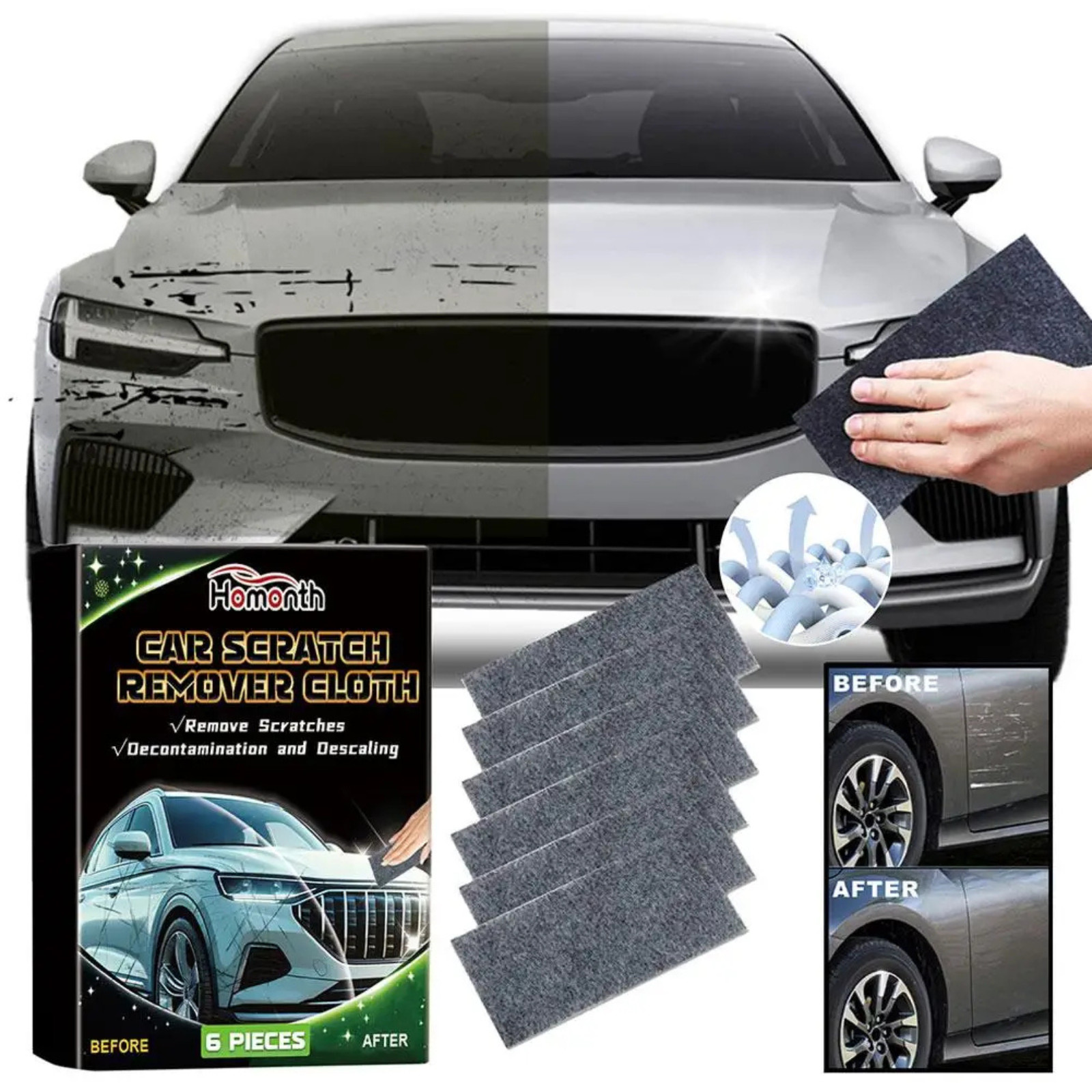 Nano Polix Car Scratch Remover Cloth 6 Packs – Auto Paint Scratch Repair Towel