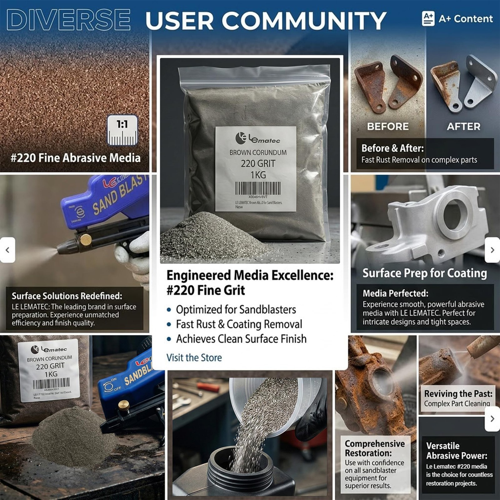 LE LEMATEC Brown Corundum Abrasive Blasting Media #220 – Ideal for Surface Pr…