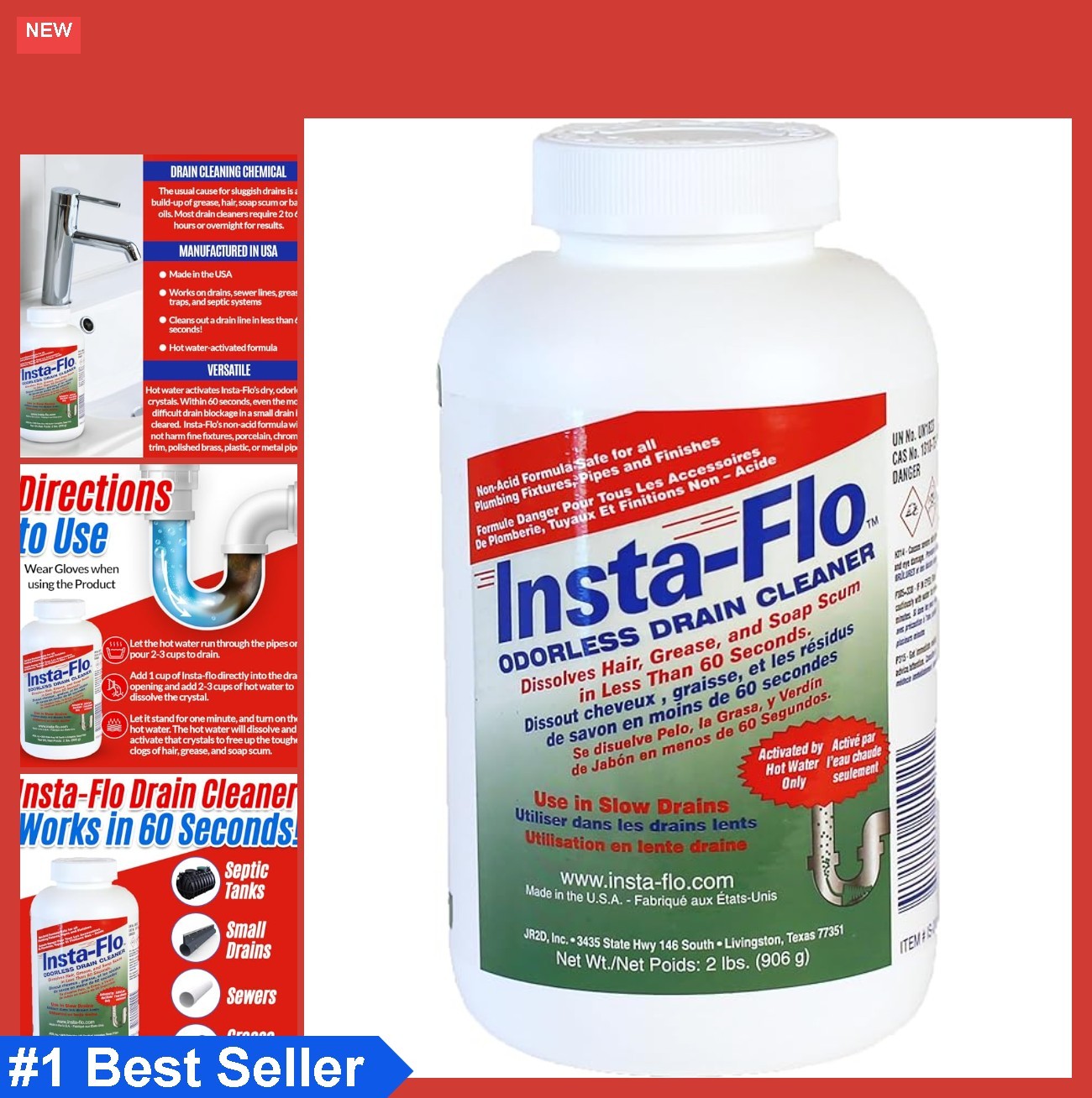 Crystal Drain Cleaner 2 LB For Clogged Drains Fragrance Free Gel