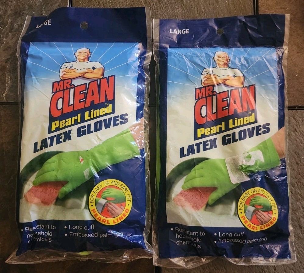 Vintage NEW 2000 Mr. Clean Pearl Lined Latex Gloves Adult Large Lot Of 2 VTG
