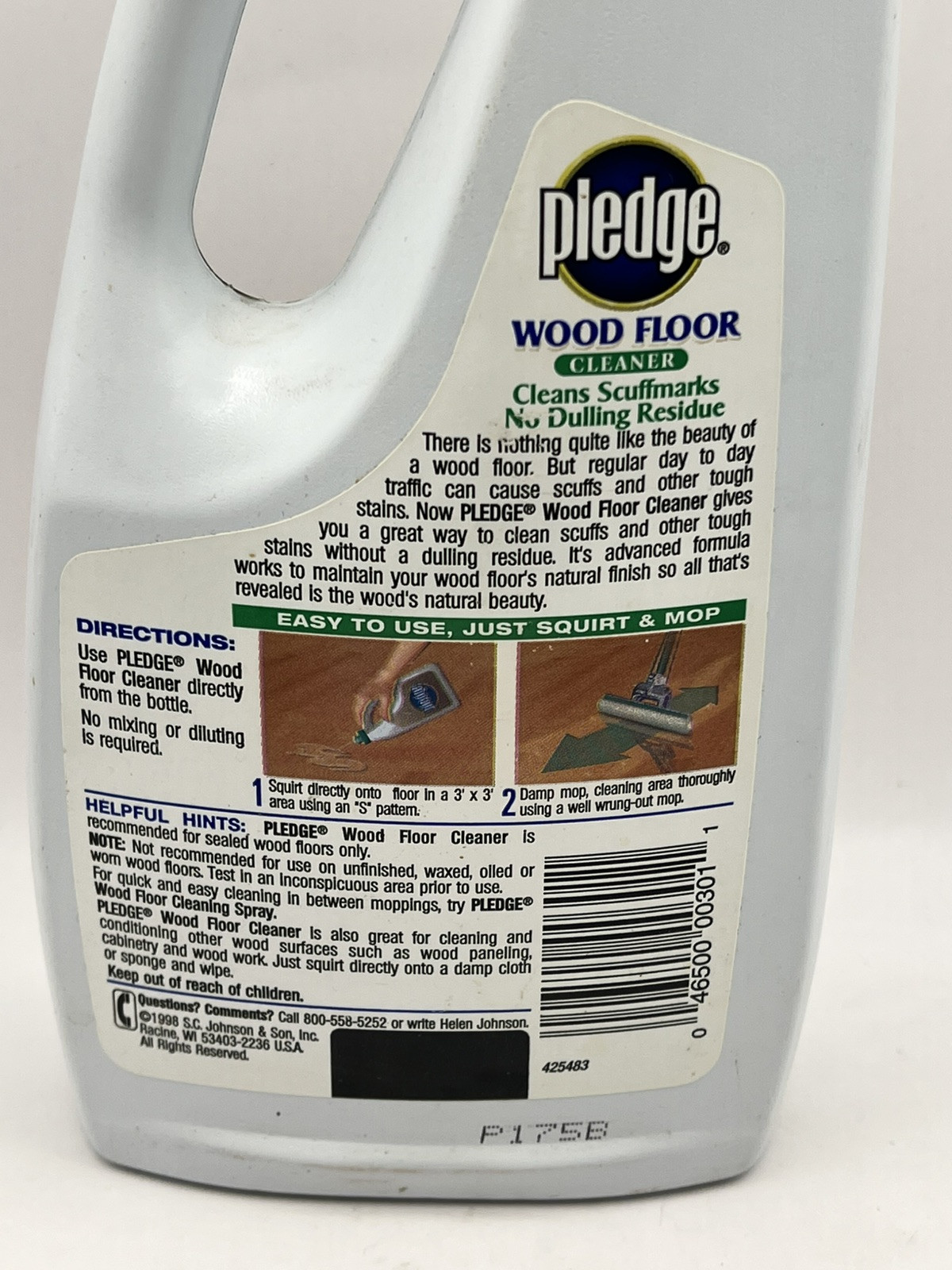 VTG Pledge Wood Floor Cleaner 1998 Original Formula 32oz [75% Full] SC Johnson