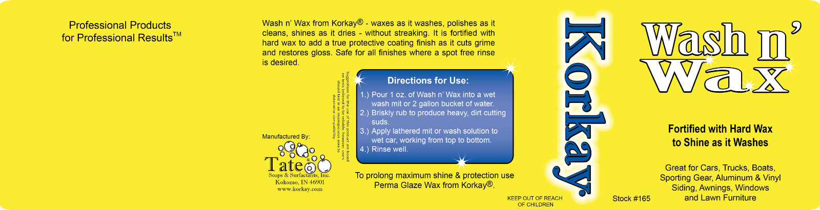 165 Korkay WASH AND WAX Car Truck Motorcycle RV 1 Gallon bottle
