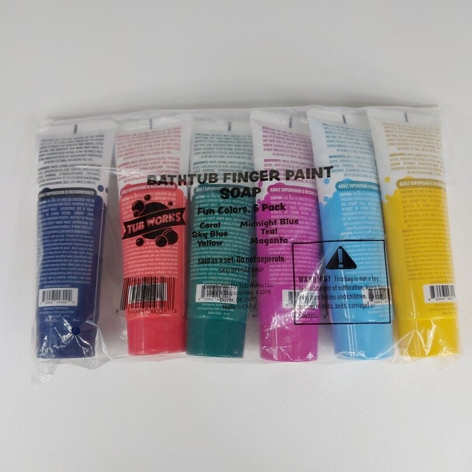 Tub Works Bathtub Finger Paint Soap, Classic 6 Pack | Non-Toxic | Washable Paint