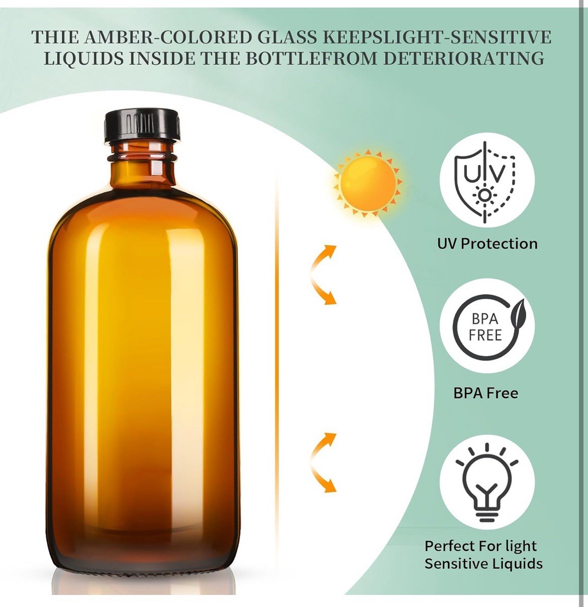 Set of 2 AMBER Colored Empty Glass Spray Bottles ~ 16 Ounce Each