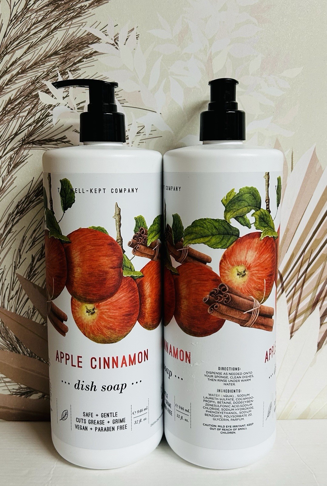 2-Pack Home & Body Co. ~ Apple Cinnamon Dish Soap 32 fl oz Each Safe & Gentle