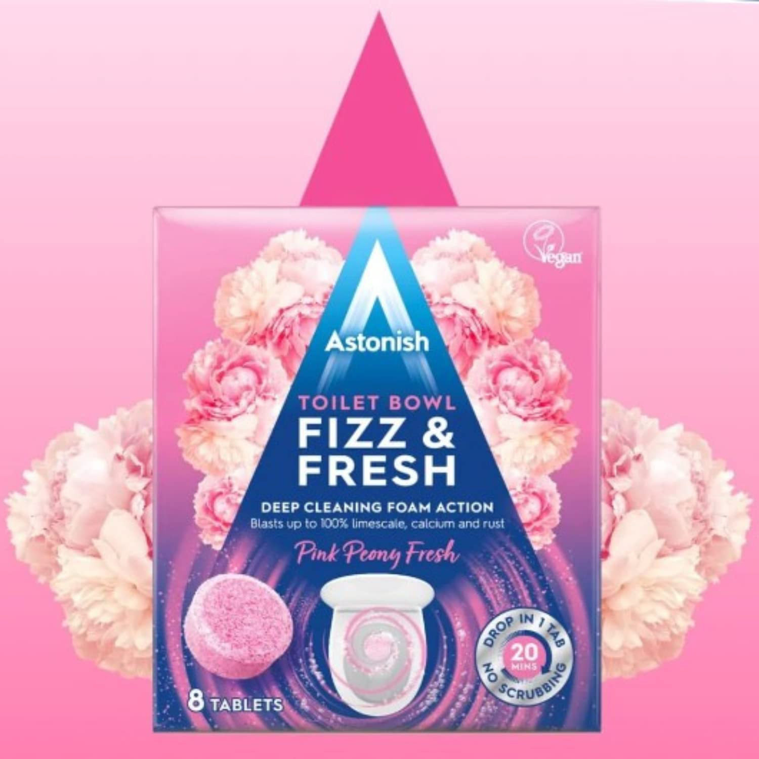 Astonish Foaming Pink Peony Toilet Bowl Cleaner Tablets 8 Count Deep Cleaning