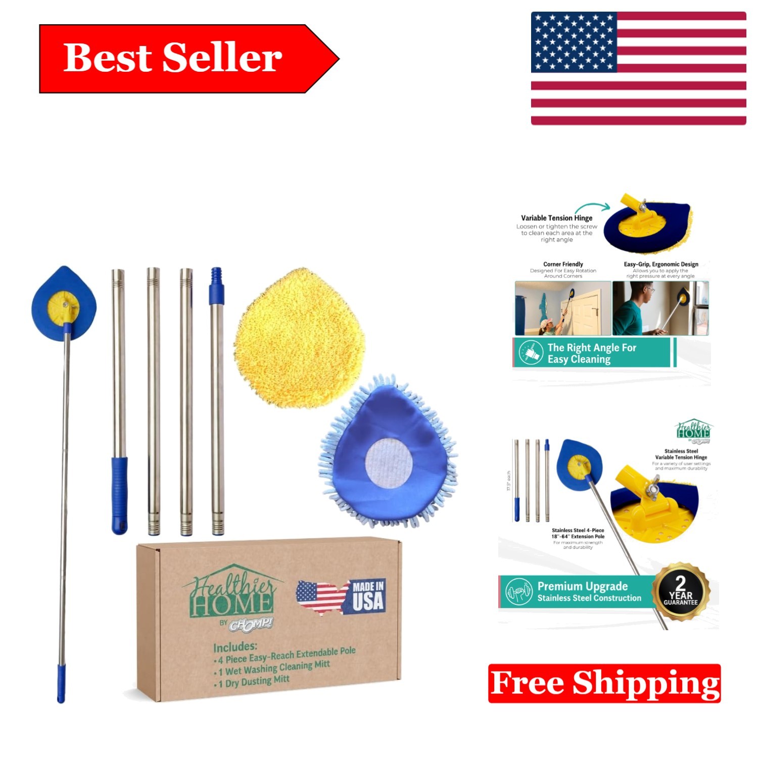 Chomp Extendable Wall & Ceiling Cleaner with Reusable Microfiber Pad