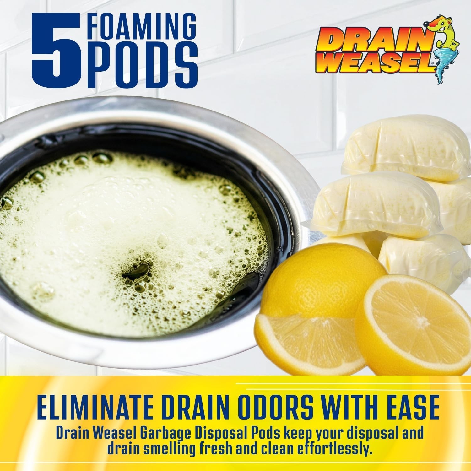 Garbage Disposal Pods Cleaner Deodorizer 5-Pack Lemon Scent Septic-Safe