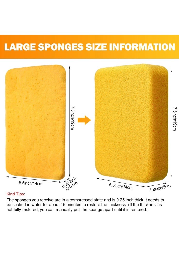 Tioncy 6 Pcs Large Foam Sponges 7.5 x 5.5 x 1.9 Inch Grouting Car Wash