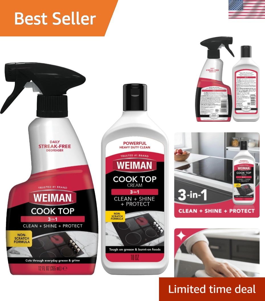 Glass Cooktop Cleaner Kit Stovetop Burnt Food Remover Spray Bundle
