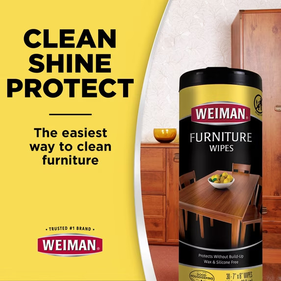 Weiman Wood Cleaner Protect & Polish Furniture Non-Toxic UV Protection 30 Wipes