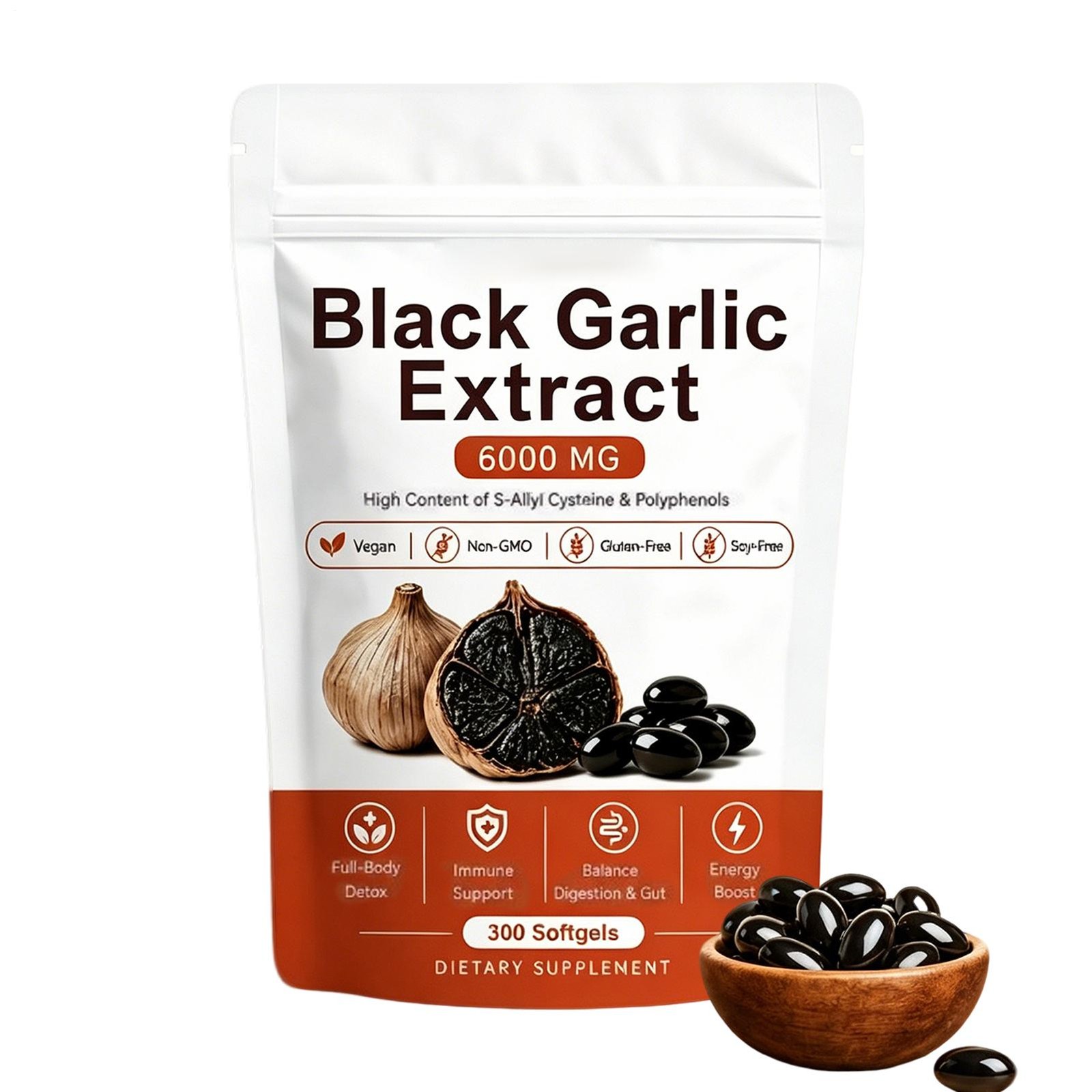 Fermented Black Garlic Extract, Natural Odorless Aged Garlic Supplements, Suppor