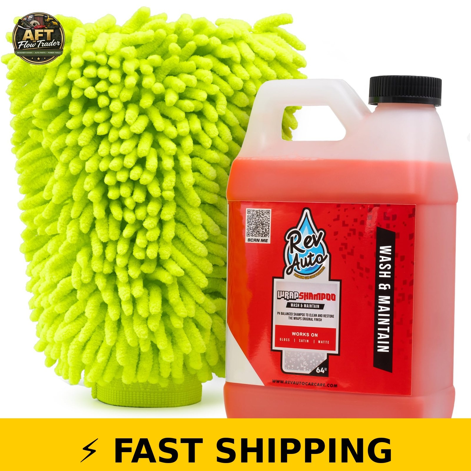 Rev Auto Vinyl Wrap Car Wash Soap Kit – 64oz with Microfiber Mitt