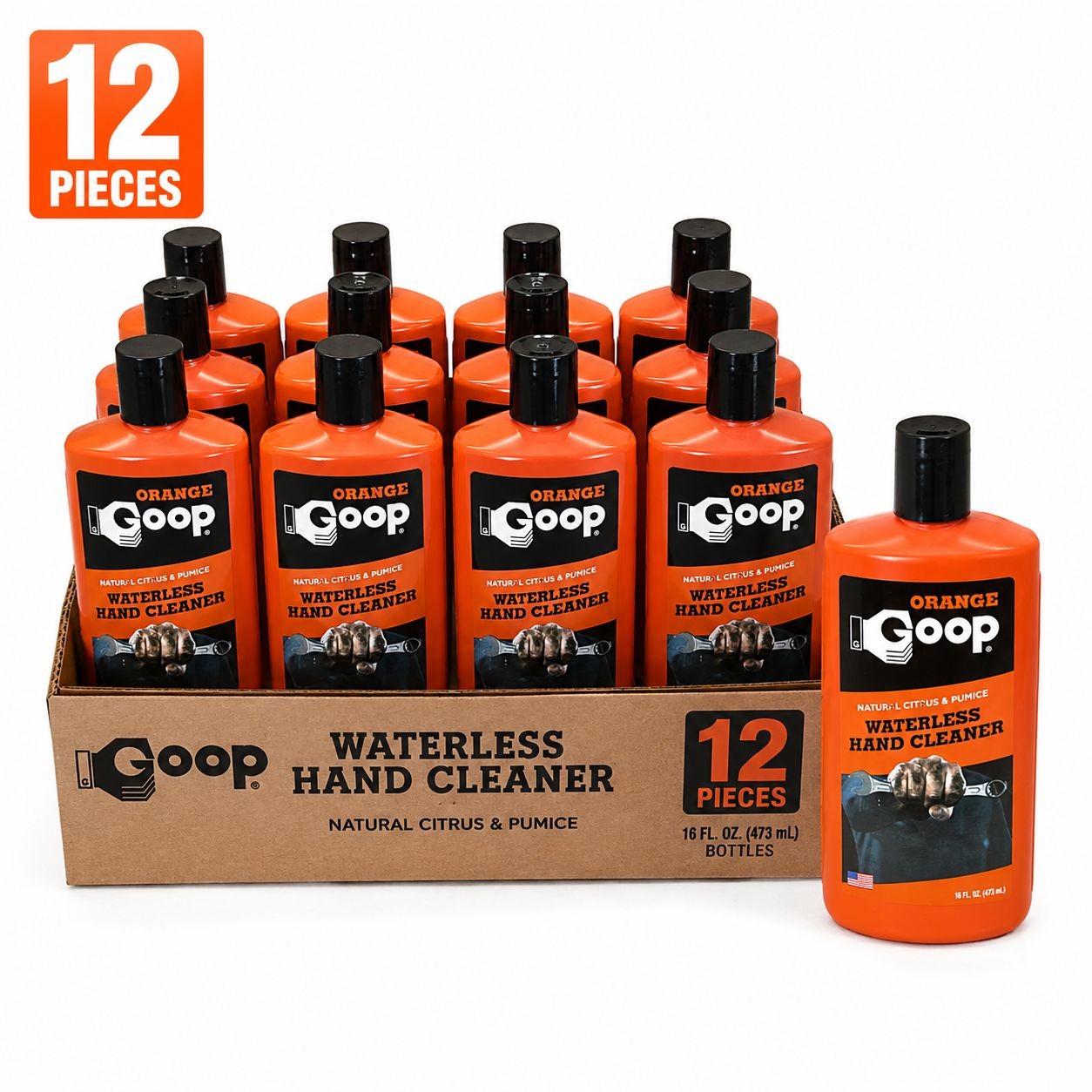 Orange Goop Waterless Hand Cleaner No Pumice 16 Oz Squeeze Bottle Case of 12