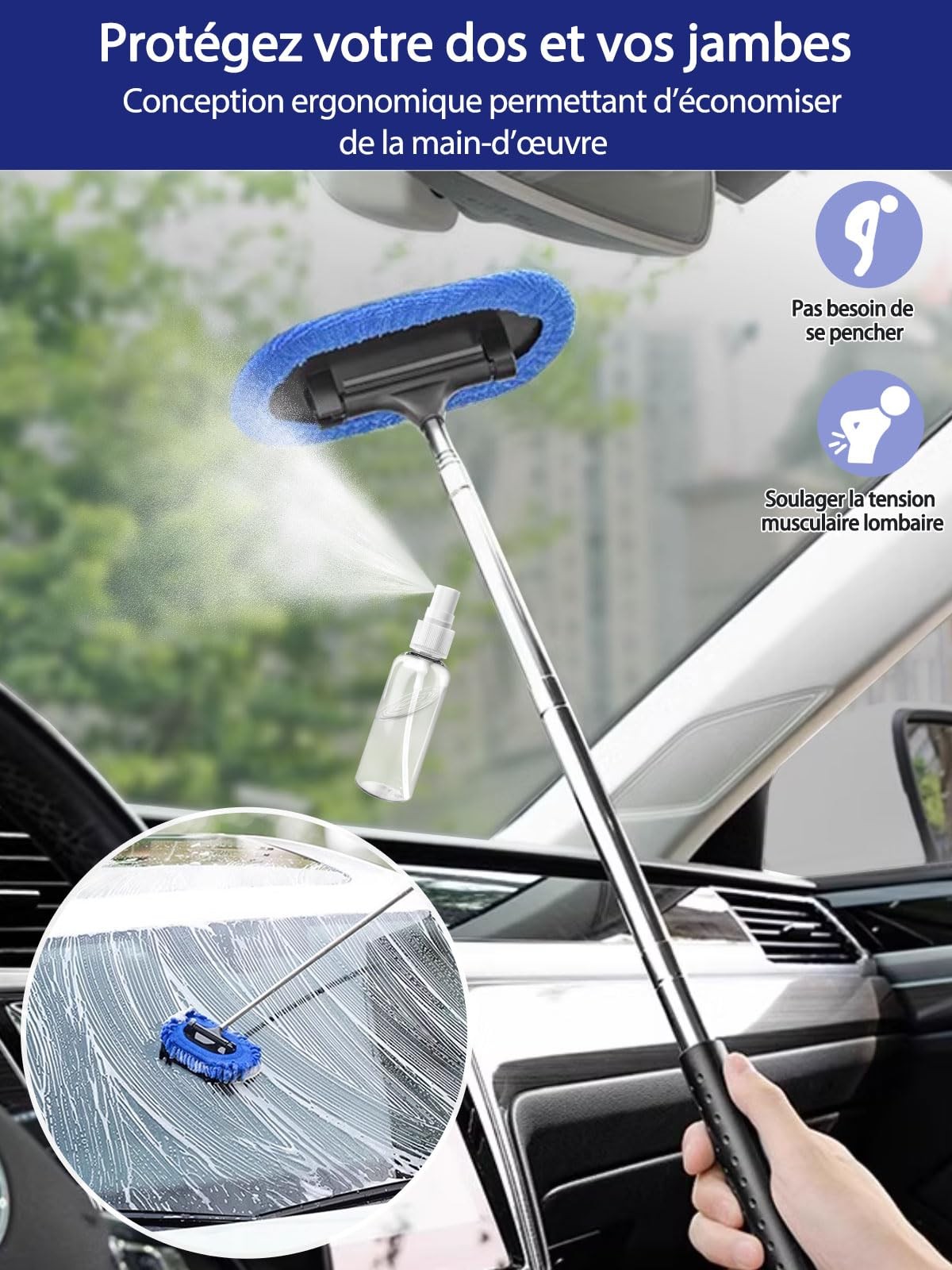 3 in 1 Car Windshield Cleaner Tool 40”Car Rearview Mirror Wiper Squeegee Wash…