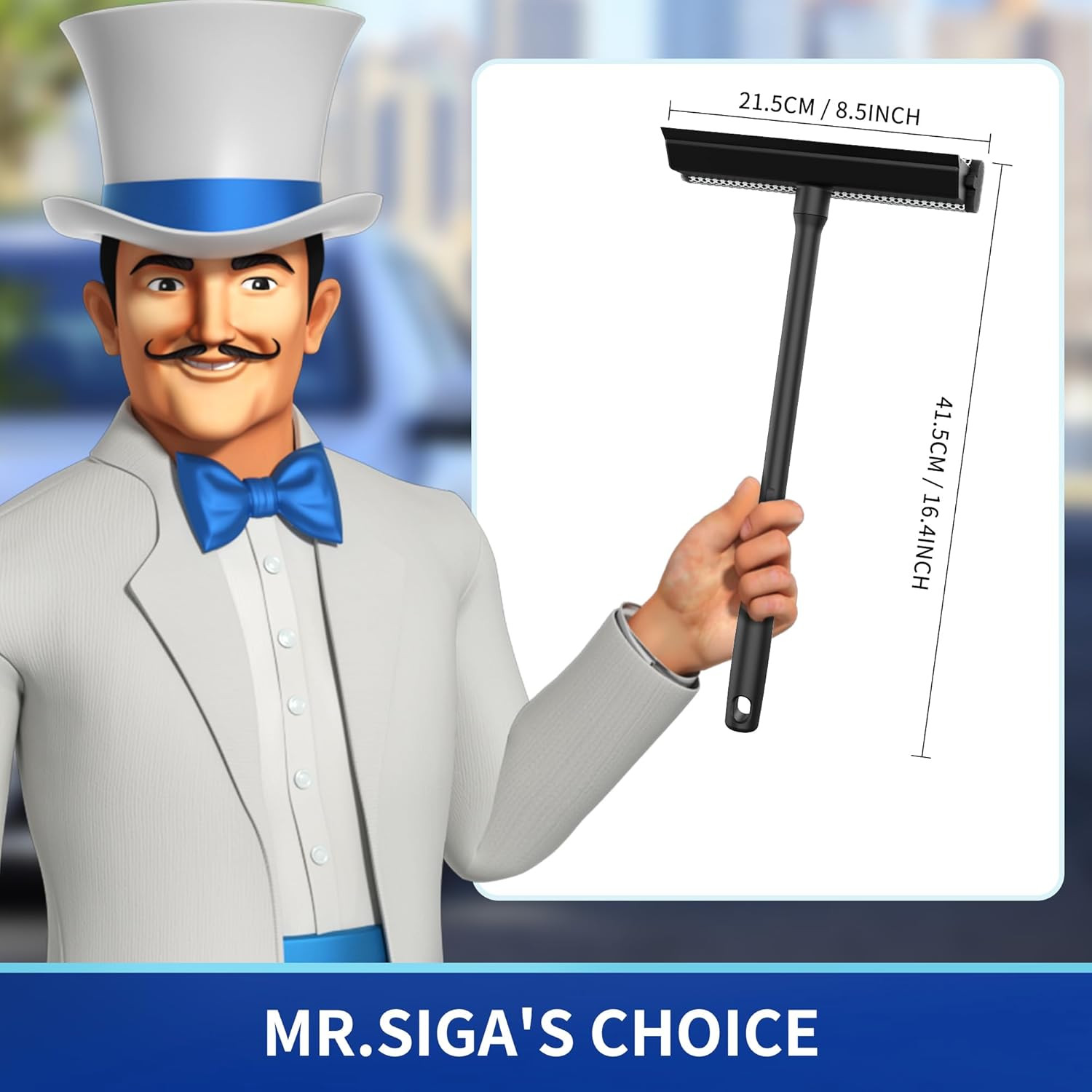 MR.SIGA Professional 2-In-1 Car Window Squeegee and Sponge Scrubber for Cleaning