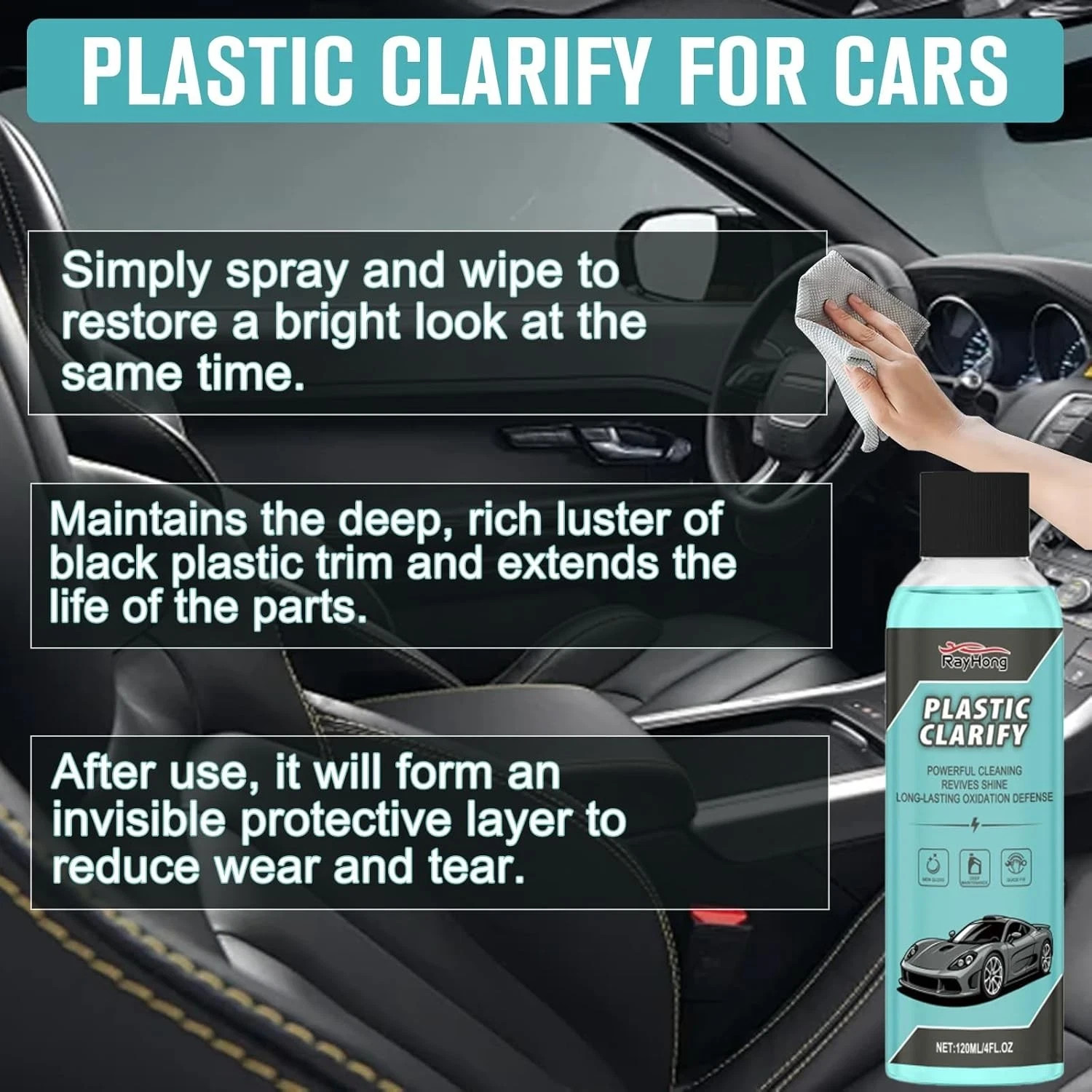 2 Pcs Plastic Clarify, Waterless Spray Wax, All-In-One Detailer For Car Interior