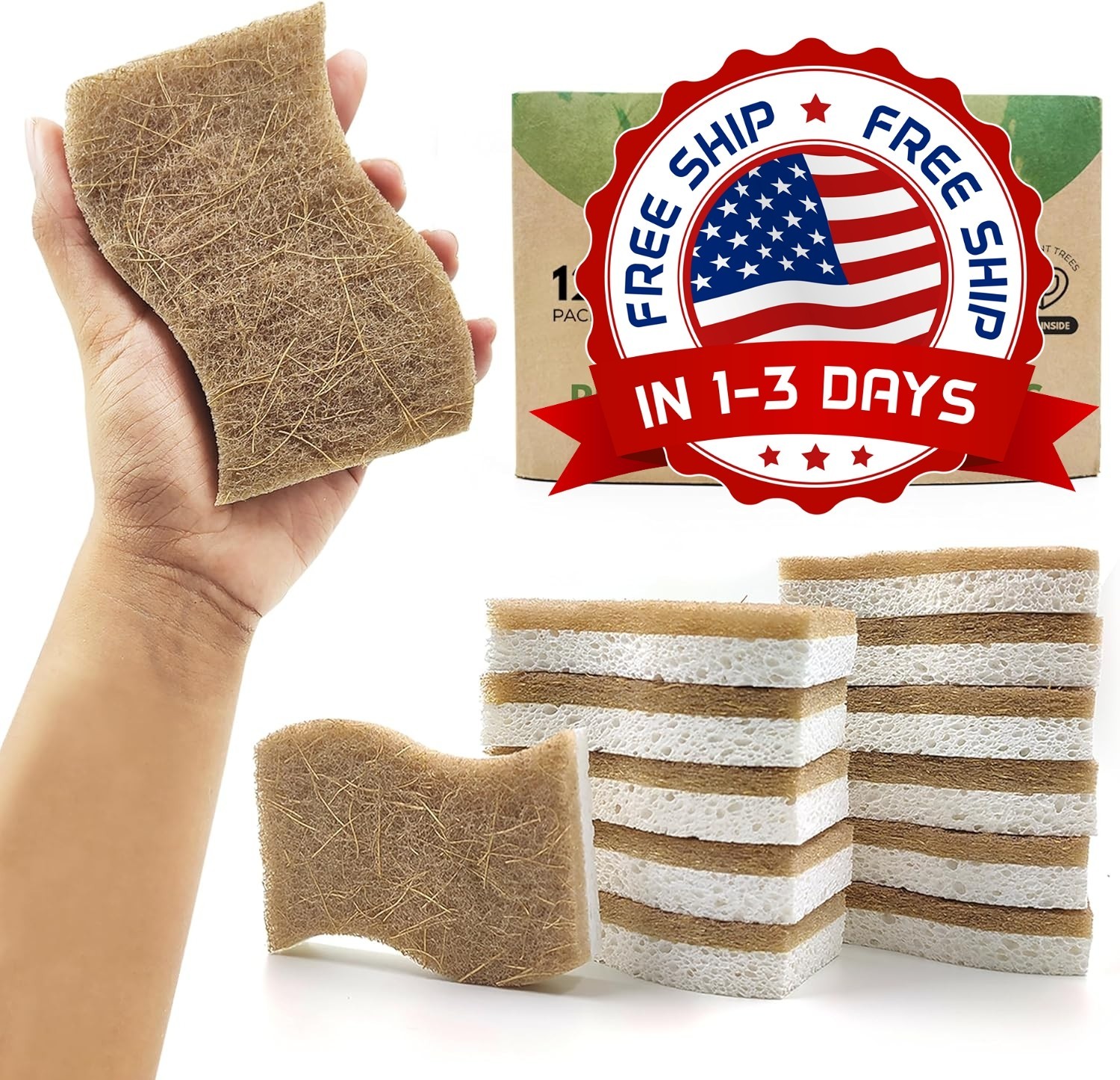 Paquete De 12 Cepillo De Bambú Para Esponja De Cocina Natural Biodegradable NEW.
