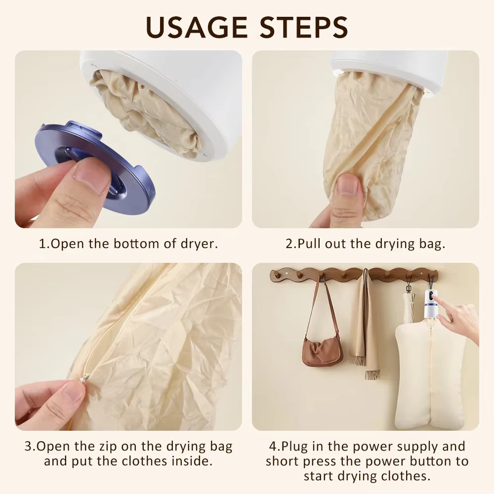 Portable Clothes Dryer 110-220V Smart Mini Laundry Dryer with Timer Travel Use