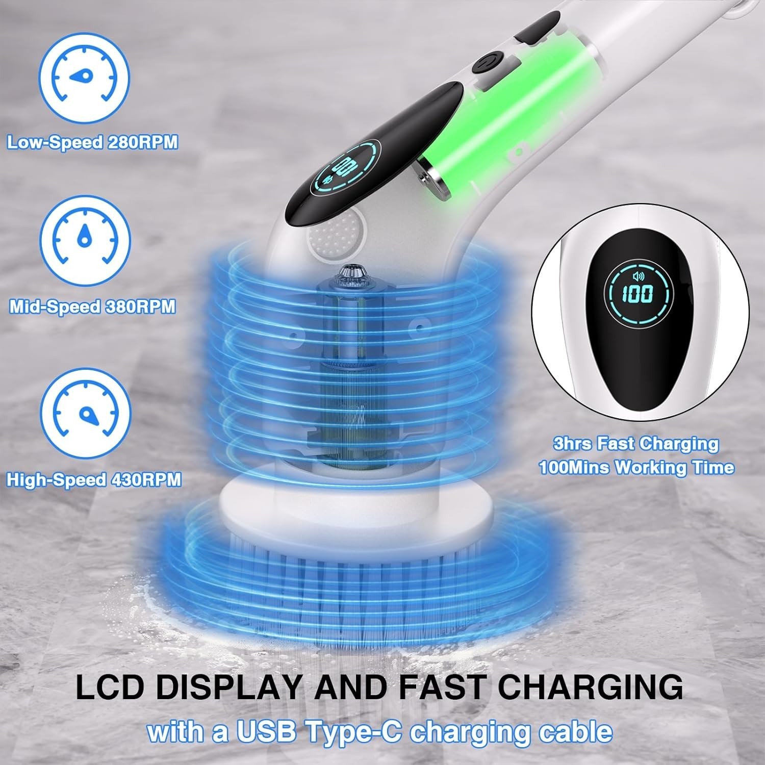 Electric Spin Scrubber, Electric Spin Cordless Tub and Tile Scrubber with Voi…