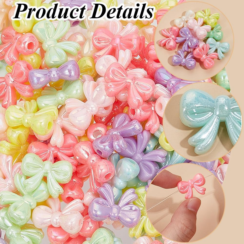 200Pcs Acrylic Bow Beads Bowknot Bead Bulk Pink White Green Orange Butterfly Win