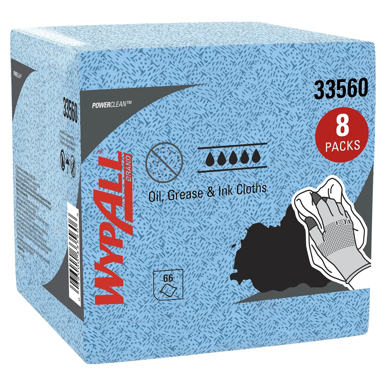 WypAll Oil, Grease & Ink Cloths (33560), Quarterfold, Lint-Free Wipes, Blue (8