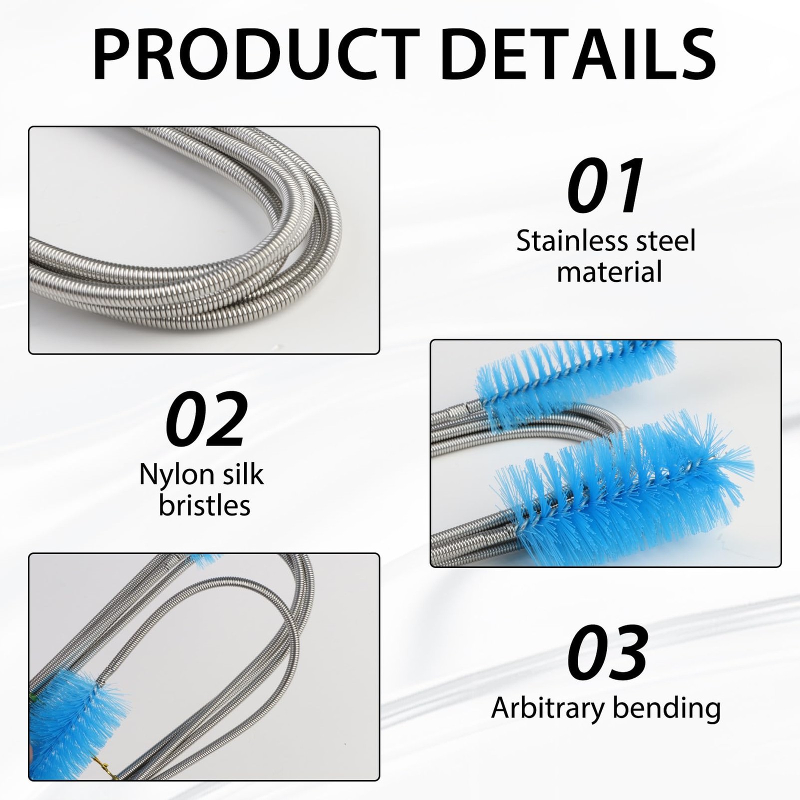 79” Flexible Pipe Cleaner Brush Set, Dual-Ended and Extra-Long Stainless Stee…