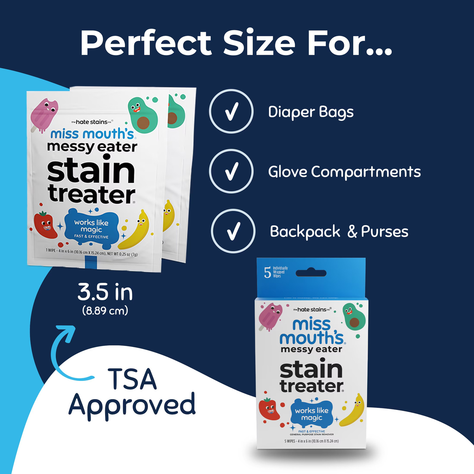 Miss Mouth’s Messy Eater Stain Treater Wipes for Baby & Kids, 5 Pack, Newborn &