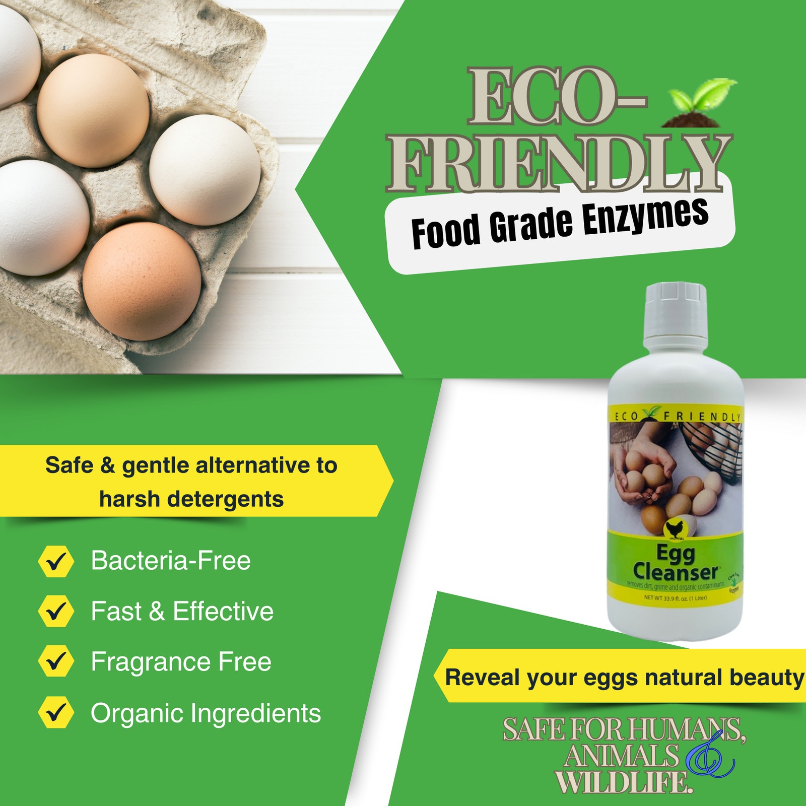 Natural Egg Cleanser & Wash | Removes Dirt & Contaminants Safely | 16 oz, 33.9 o