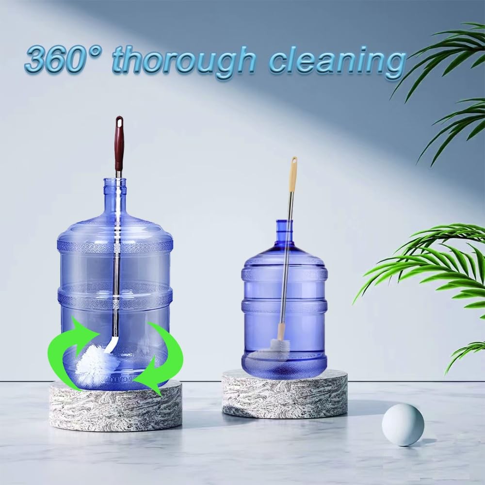 Bottle Brush, 3 Pack Long Handled Bucket Brushes with 2 Water Jug Caps, Stiff Ny