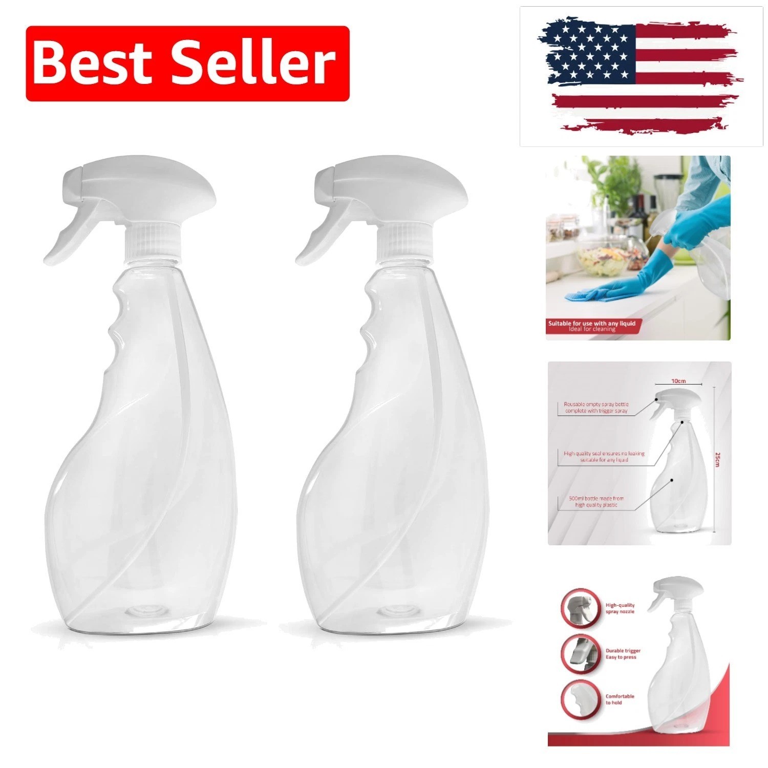 Large 17oz Spray Bottles For Cleaning Solutions and Gardening, Plant, Water, …