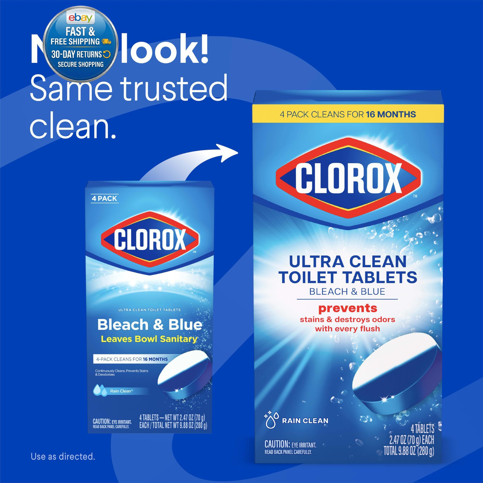 Ultra Clean Toilet Tablets Bleach & 4 Count (Pack of 1), Rain
