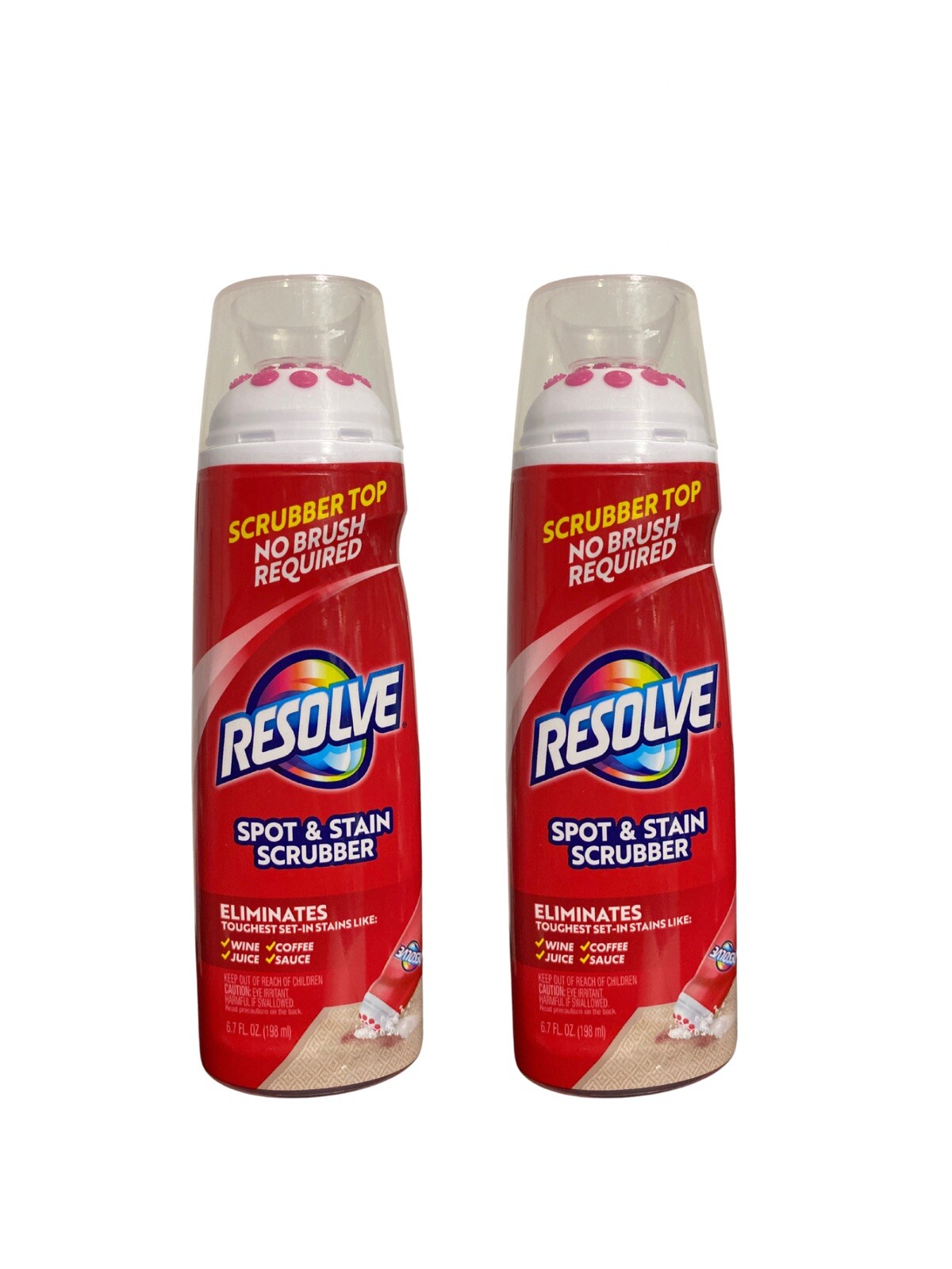 2 Pk Resolve Spot & Stain Scrubber Top Eliminates Wine Coffee Juice Sauce 6.7oz