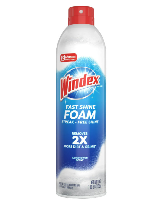 Windex Fast Shine Foam Glass Cleaner, No-Drip Aerosol Cleaning Spray, 19 oz.