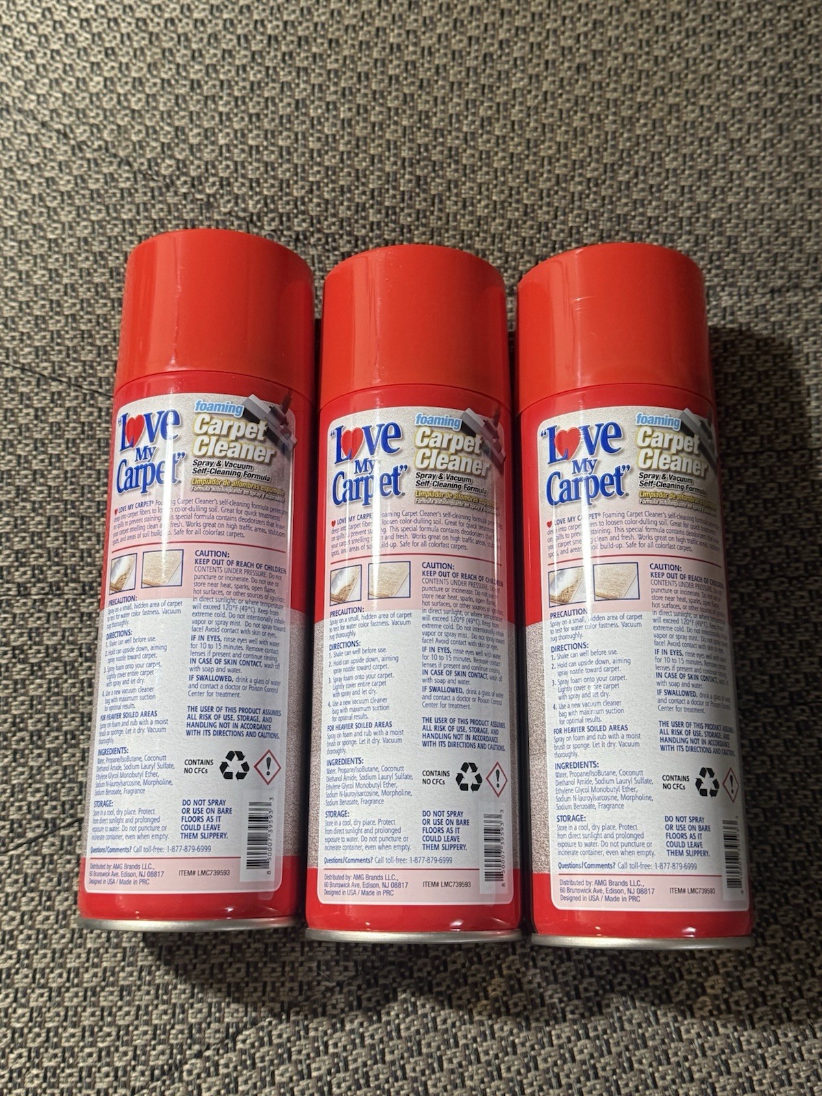 3 Pk Love My. Carpet Cleaner Foam 12 Oz Fights Odor Spray & Vacuum