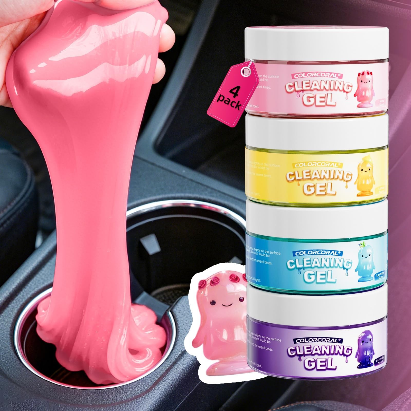 Reusable Car Cleaning Gel Putty 4-Pack – Universal Interior Cleaner Slime, Dust