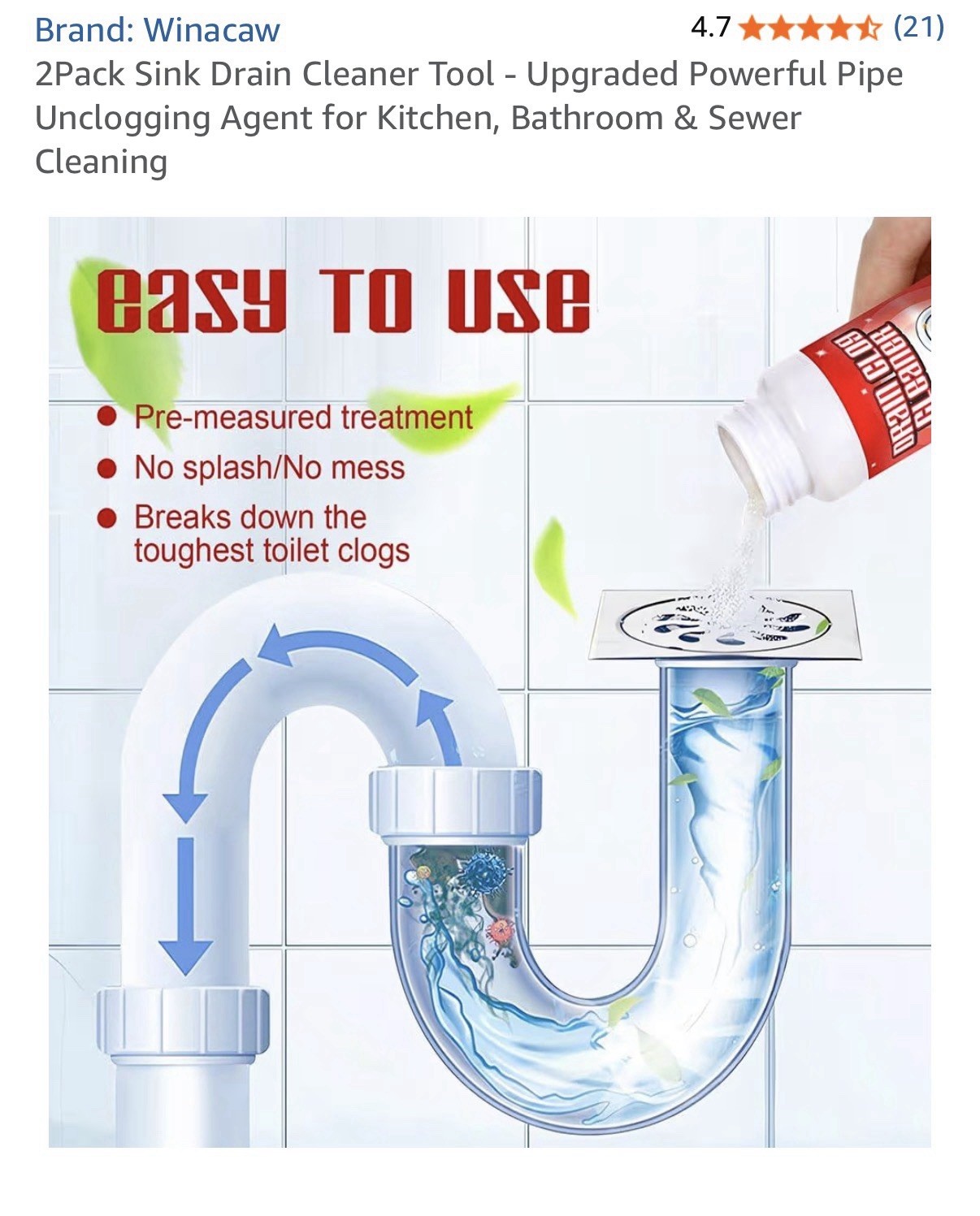 Wihacaw Drain Clog Cleaner 4 Pack 4.23 oz Each Pipes Sinks Tubs Toilets