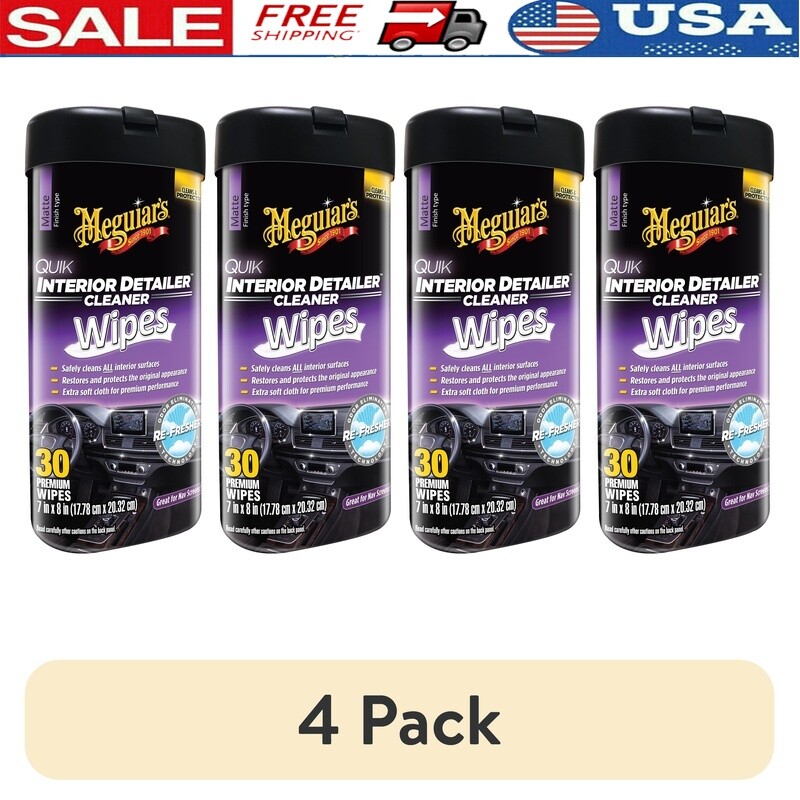 Interior Cleaner Wipes 30 Non-Linting Auto Detailer Surface Clean 4 Pack New