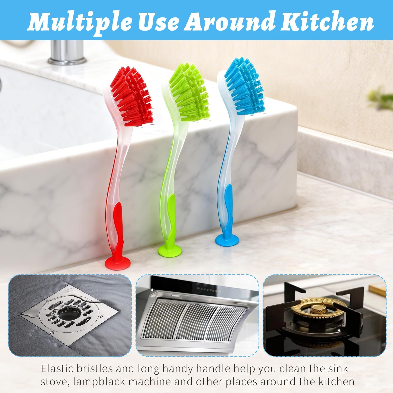 10 Pieces Long Dish Brush with Handle Assorted Color Dishwashing Brush with S…