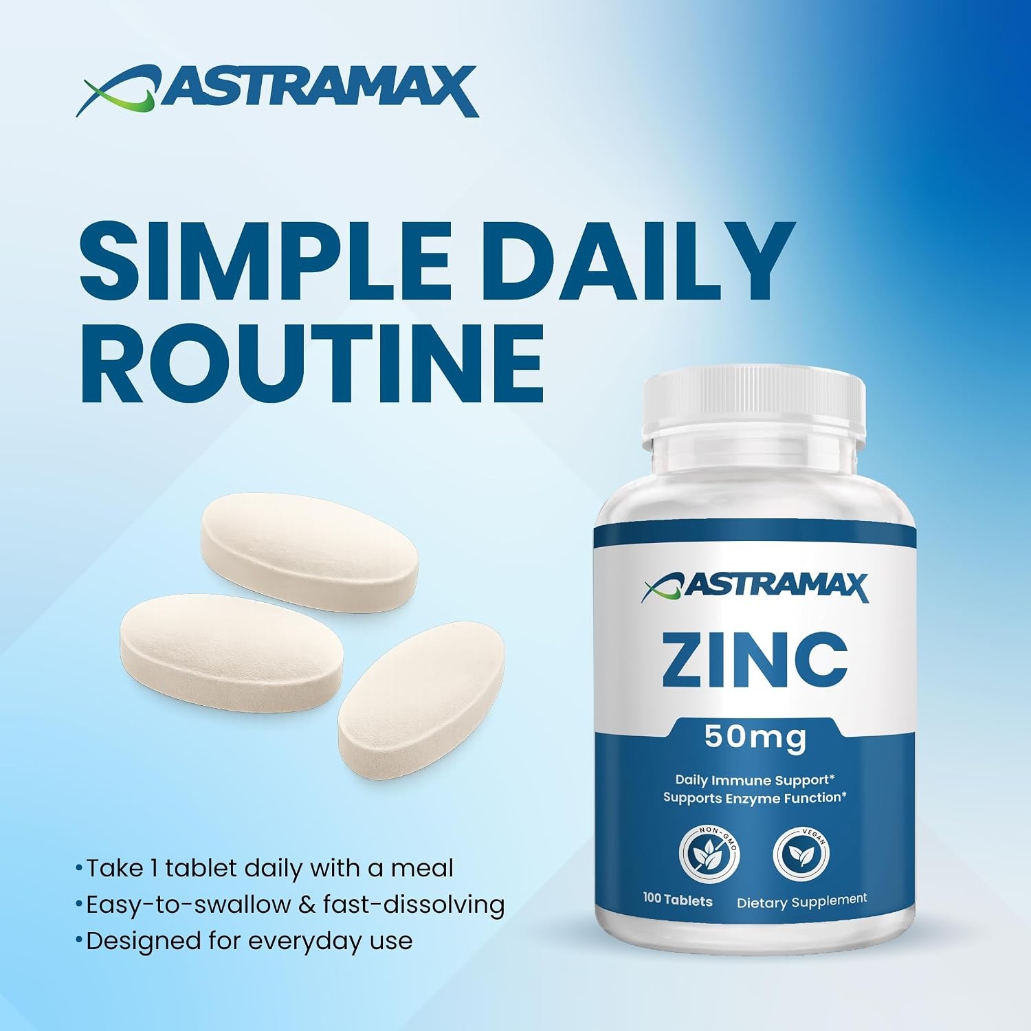 Zinc 50mg | High Potency Immune Support | Vegan, Non-GMO, Gluten-Free | 100 Coun